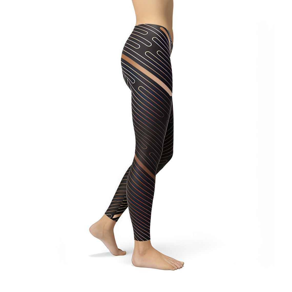 Womens Striped Lines Sports Brown Leggings - Allure SocietyActivewear Pants