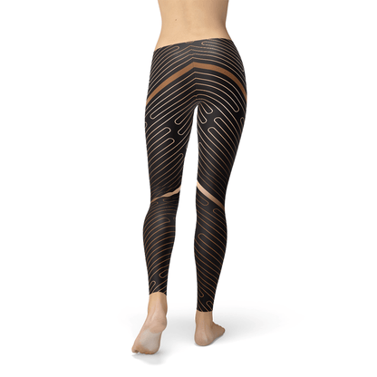 Womens Striped Lines Sports Brown Leggings - Allure SocietyActivewear Pants