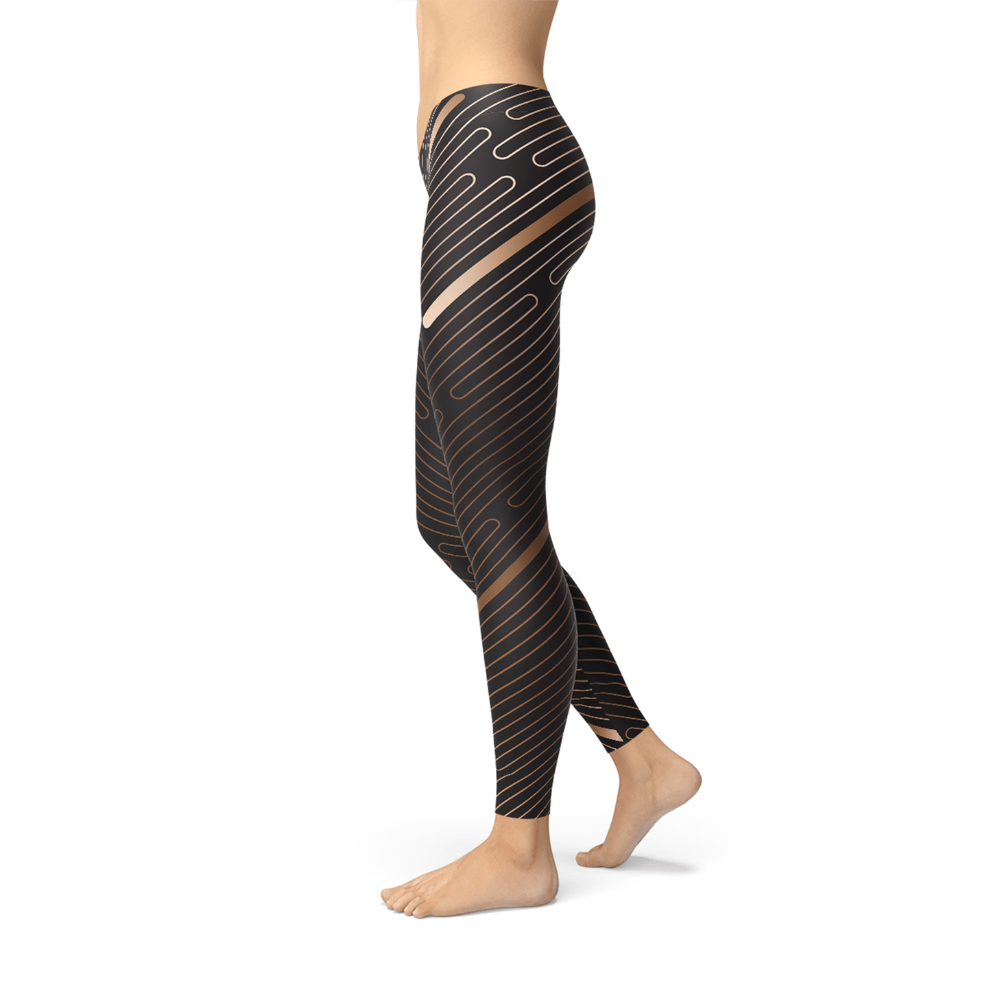 Womens Striped Lines Sports Brown Leggings - Allure SocietyActivewear Pants