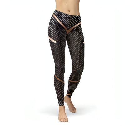 Womens Striped Lines Sports Brown Leggings - Allure SocietyActivewear Pants