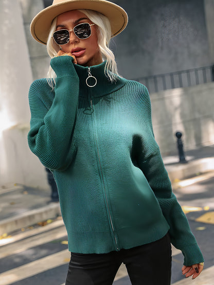 Zip - Up Sweater Knit Tops - Allure SocietyLoungewear Tops