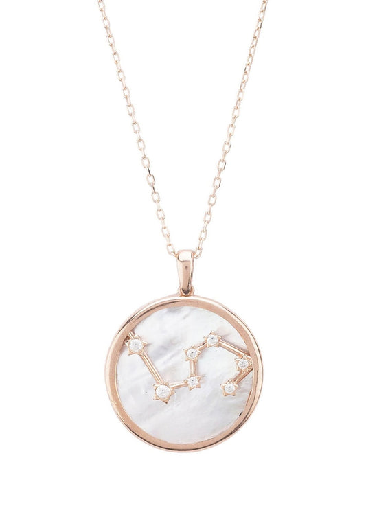 Zodiac Mother Of Pearl Gemstone Star Constellation Pendant Necklace - Allure SocietyNecklaces