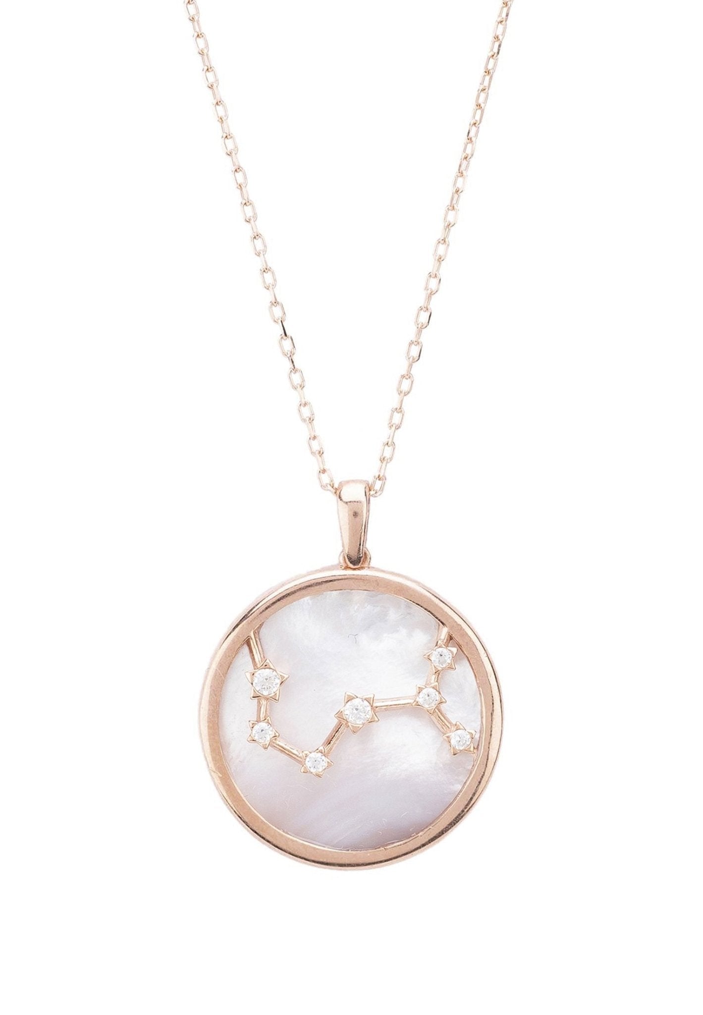 Zodiac Mother Of Pearl Gemstone Star Constellation Pendant Necklace - Allure SocietyNecklaces