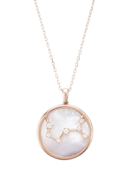 Zodiac Mother Of Pearl Gemstone Star Constellation Pendant Necklace - Allure SocietyNecklaces