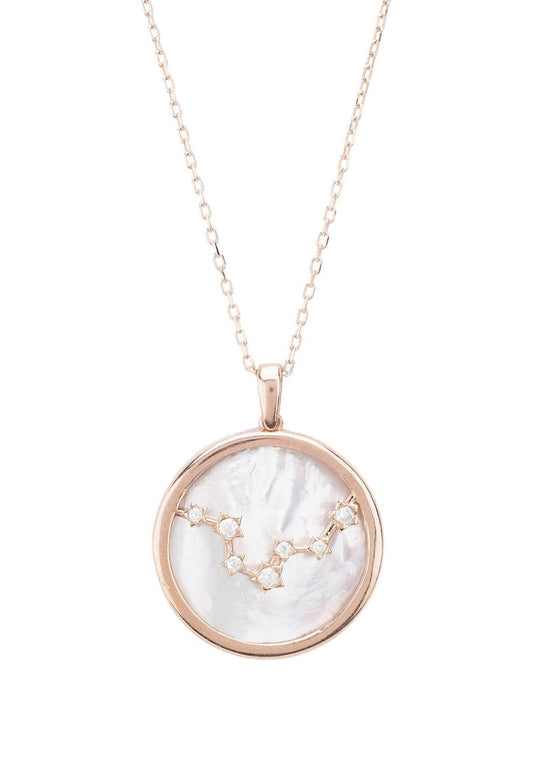 Zodiac Mother Of Pearl Gemstone Star Constellation Pendant Necklace - Allure SocietyNecklaces