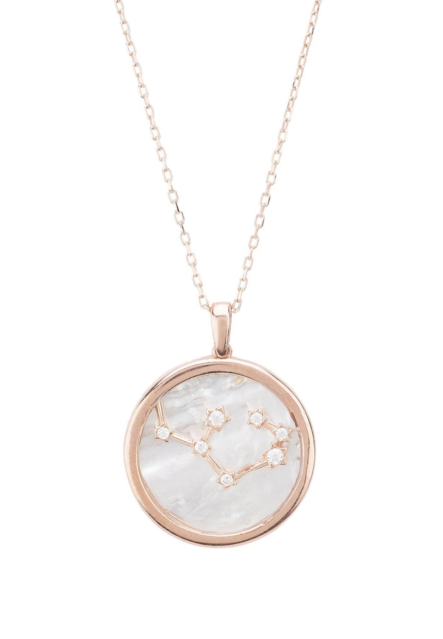 Zodiac Mother Of Pearl Gemstone Star Constellation Pendant Necklace - Allure SocietyNecklaces