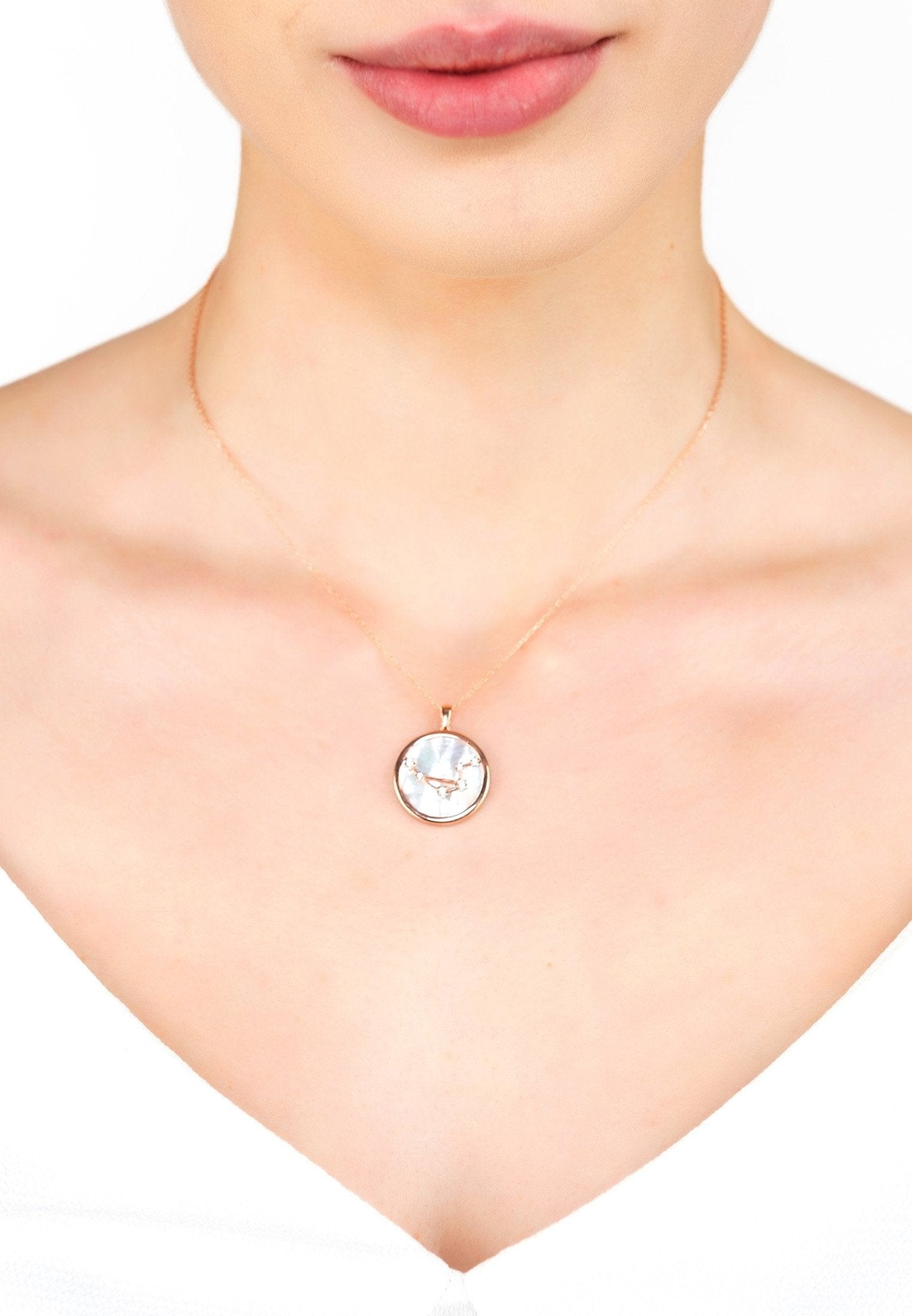 Zodiac Mother Of Pearl Gemstone Star Constellation Pendant Necklace - Allure SocietyNecklaces