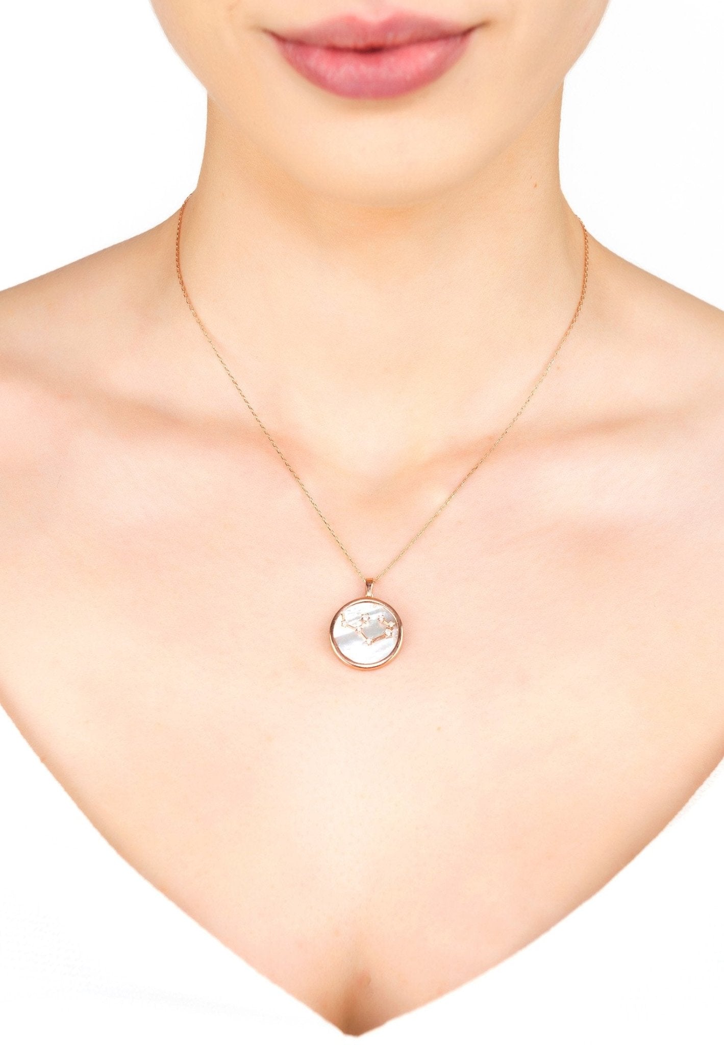 Zodiac Mother Of Pearl Gemstone Star Constellation Pendant Necklace - Allure SocietyNecklaces