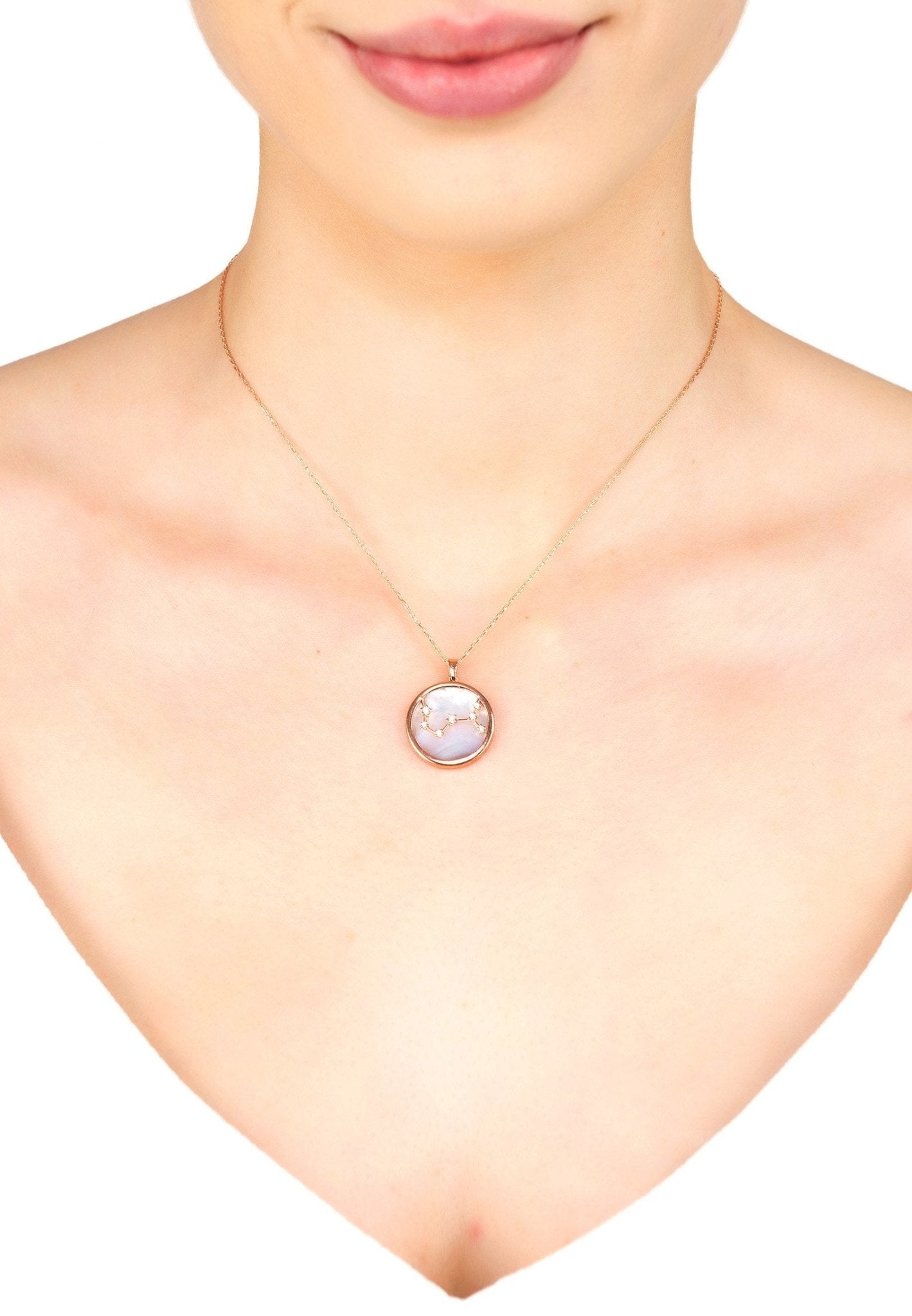 Zodiac Mother Of Pearl Gemstone Star Constellation Pendant Necklace - Allure SocietyNecklaces