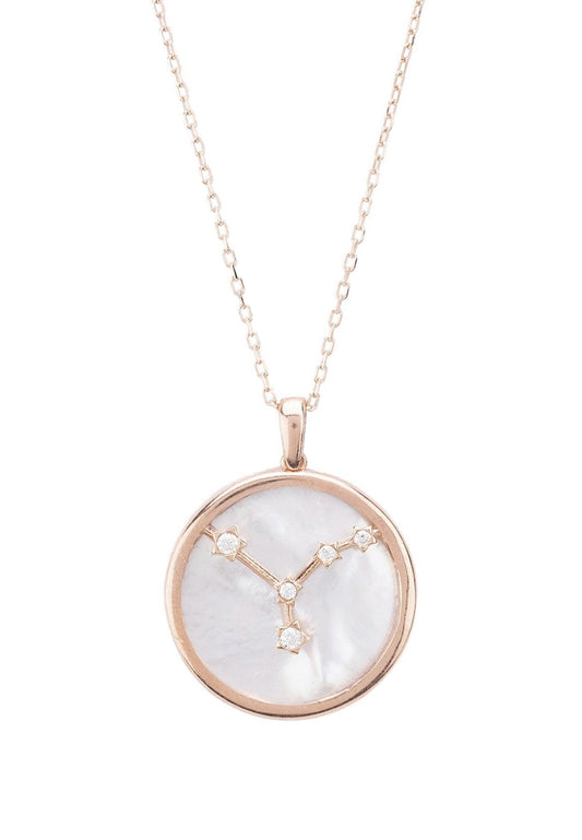 Zodiac Mother Of Pearl Gemstone Star Constellation Pendant Necklace - Allure SocietyNecklaces