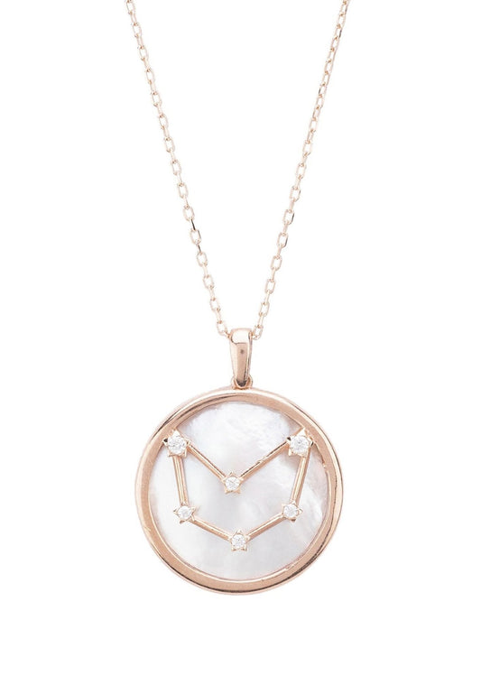 Zodiac Mother Of Pearl Gemstone Star Constellation Pendant Necklace - Allure SocietyNecklaces